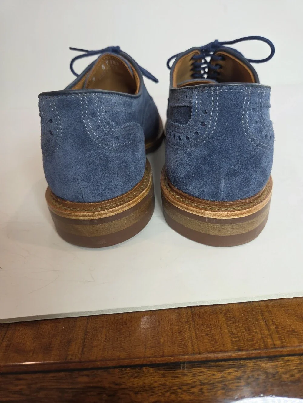 Blue Suede Men's Wingtip Oxfords With Dainite Sole Size 9 New Without Box